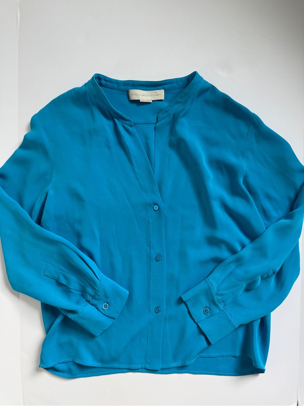 Stella McCartney 100% Silk Band Collar Blouse Vibrant Blue Size 40/Small - Picture 2 of 7
